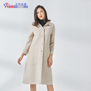 王冠迪娜(WANGGUANDINA) 女装毛尼大衣女双面尼中长款翻领大口袋显瘦羊毛风衣外套 WGDN8088 米白 M