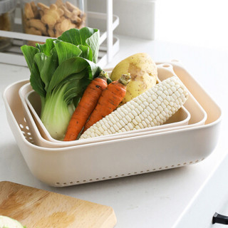 雅高厨房家用长方形塑料洗菜篮 沥水篮滤水镂空水果收纳筐三件套YG-C029
