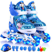 迪士尼(Disney) 儿童溜冰鞋八轮全闪轮滑鞋套装 溜冰鞋男女闪光轮可调码旱冰鞋 蓝色米奇款 M码