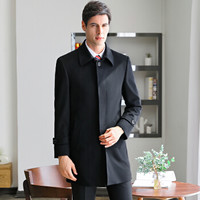 初申2019新男女同款毛呢大衣秋冬新款加棉加厚中长款时尚修身银行制服外套SWDY189101黑色男M