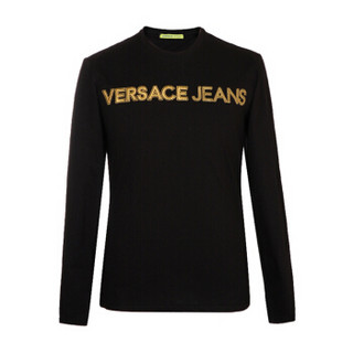 VERSACE JEANS 范思哲 奢侈品 男士黑色棉质圆领字母logo长袖运动衫 B3GSA76E 30134 Y6A XL码