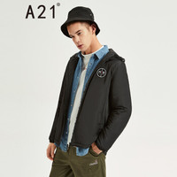 A21 秋冬男装时尚百搭男连帽风衣字母印花设计章仔潮男外套 4831119008 黑色 165/80A/S