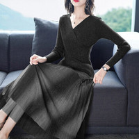 堡晟 2019春季新款女装新品连衣裙套装韩版时尚气质针织毛衣裙子两件套 zx5322-8091 黑色 XL