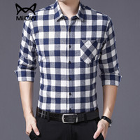 猫人（MiiOW）男士衬衫时尚休闲百搭格子长袖衬衫B357-9901兰格M