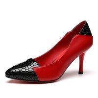 Universe 浓情漫宇 牛皮尖头浅口细高跟拼色单鞋女C180 红色39