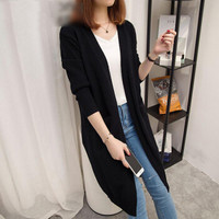 BANDALY 2018秋季自营女装新品针织开衫女中长款外搭显瘦宽松毛衣外套女针织开衫女 GZJ21 黑色 M