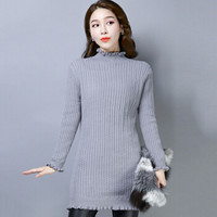 尚格帛 2018冬季新品女装毛衣女长款加厚打底针织衫纯色加绒毛衣 LLFYE8527GB 灰色 XL