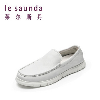 le saunda 莱尔斯丹 时尚休闲圆头套脚平底男驾车乐福鞋 LS 9TM86301 白色 38