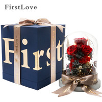FirstLove 永生花红玫瑰花玻璃罩礼盒永生花情人节生日礼物送女生