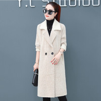 尚格帛 2018冬季新品女装毛呢大衣女仿水貂绒大衣韩版时尚针织格子毛呢风衣外套 HZCZ2078-6812GB 米白 L