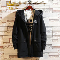 金盾(KIN DON)风衣 2019新款男士时尚简约绣花连帽中长款风衣401-F728黑色3XL