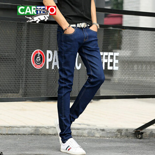 卡帝乐鳄鱼（CARTELO）牛仔裤  男士时尚潮流休闲百搭纯色牛仔长裤B235-105深蓝色34