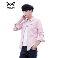 猫人（MiiOW）衬衫 男士休闲时尚潮流条纹百搭青年长袖衬衫C212-609粉红色3XL