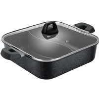 炊大皇 鸳鸯火锅 不粘锅 28cm麦饭石色 方形火锅 易洁易清洗锅具 家用大容量 燃气煤气罩明火电磁炉通用厨具