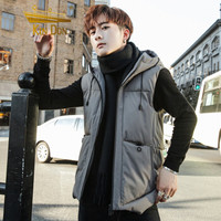 金盾（KIN DON）马甲 2019新款男士时尚简约连帽加厚保暖纯色马甲A104-8990灰色4XL