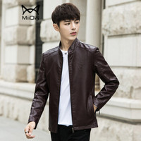 猫人(MiiOW)皮衣 男士时尚休闲立领PU皮衣外套QT2021-811酒红色2XL