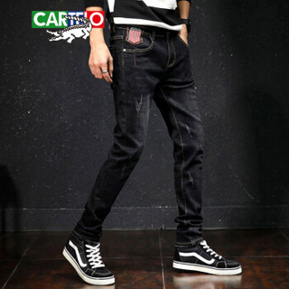 卡帝乐鳄鱼（CARTELO）牛仔裤  男士时尚潮流休闲百搭弹力牛仔长裤B235-843黑色33