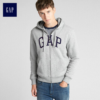 Gap旗舰店 男装logo徽标拉链连帽卫衣棉质上衣男 365942  灰色 185/108A(XL)