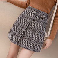 BANDALY 蹦跶狸 秋季女装新品半身裙女格子秋冬款不规则格纹毛呢A字裙短裙高腰 zx1625-2659 黑色 XL