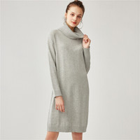 佐丹奴（Giordano） 女装连衣裙 女裙樽领长袖针织连衣裙05468130  03中花灰色 中码(160/80A)