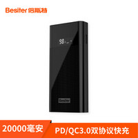 倍斯特（Besiter）20000毫安双向快充移动电源支持QC3.0/PD协议聚合物电芯笔记本苹果安卓手机通用 黑色