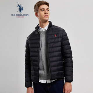 U.S. POLO ASSN. 男羽绒服 短款立领修身保暖纯色薄款外套美式休闲轻薄羽绒服 AYRMD-58515 黑色 M/170