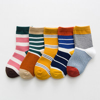 馨颂 儿童袜子男女童棉袜运动袜5双装 R031F1 彩色条纹 14-16（3-5岁）