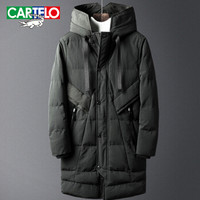 卡帝乐鳄鱼(CARTELO)棉服男2018年冬季新品休闲韩版保暖中长款棉衣连帽外套棉袄 18177KE366 军绿 M