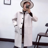 沫欣 2018冬季新品女装韩版时尚显瘦简约百搭气质中长款毛呢大衣女 LLYF8830MX 白色 1L