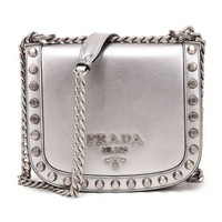 PRADA 普拉达 女士Pionnière系列 铬色牛皮铆钉装饰单肩包 1BD039 2AIX F0135 V UBC