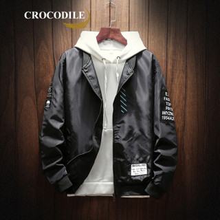 鳄鱼恤（CROCODILE）男休闲夹克 2019新品时尚潮流韩版双面穿立领长袖外套 98782013 黑色 180