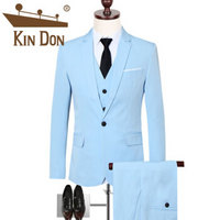 金盾（KIN DON）西服套装 男新款修身商务休闲职业正装青年结婚礼服三件套 C317-TZ96 天蓝色 3XL