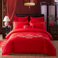 博洋家纺 床上用品 婚庆大红色绣花纯棉套件 全棉床单结婚四件套-圣罗尼亚 1.5米 200*230cm