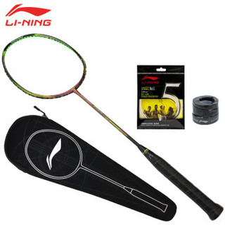 李宁（LI-NING）全新 能量75D 羽毛球拍单拍能量聚合全碳素 傅海峰比赛用拍 速度进攻型 流光绿