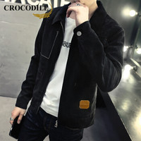 鳄鱼恤（CROCODILE）男休闲夹克 2019年春季新款时尚修身保暖翻领潮流长袖外套 黑色（98782052） 185
