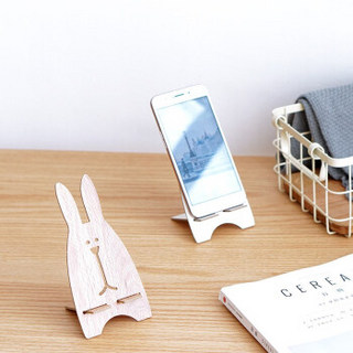 洁比世 创意DIY木质手机座 可爱兔子手机支架 通用懒人手机托架