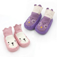 欧育婴儿鞋袜中筒地板袜宝宝防滑学步鞋儿童地板鞋室内袜套B1012 粉+紫2双装/14cm