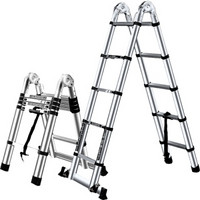 昶升 梯子 家用折叠多功能两用人字单面梯3.6+3.6可变7.2米带平衡杆轮子 户外铝合金伸缩安全架梯工程升降梯