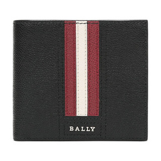 BALLY 巴利 男士黑色红白条纹皮质短款钱包钱夹 TEISEL LT 110