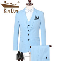 金盾（KIN DON）西服套装 男2018冬季新款修身商务休闲青年结婚礼服职业西服三件套 C317-TZ97 天蓝色 5XL