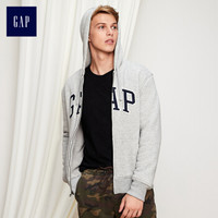 Gap旗舰店 男装加绒卫衣加厚外套潮356277 logo连帽衫 麻灰色 XL