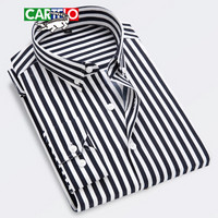 卡帝乐鳄鱼（CARTELO）衬衫 男士潮流时尚条纹青年长袖衬衣QT2022-CS60黑色L
