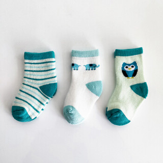 馨颂 婴儿袜子宝宝卡通袜新生儿袜子三双装 R023F2 绿色 14-16(M)(1-3岁)