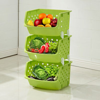 加品惠 收纳筐  水果置物架 厨房蔬菜置物架储物架 水果收纳筐收纳架 绿色 3只装 WGS-1381