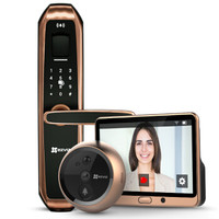萤石 DL11S+DP1(棕色） 智能门锁家用指纹锁密码锁 加智能猫眼入户门禁套装