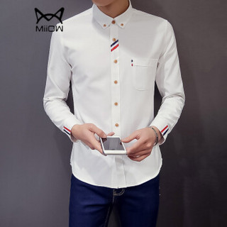 猫人（MiiOW）男士衬衫青春休闲时尚百搭长袖衬衫QT2022-CS15白色L