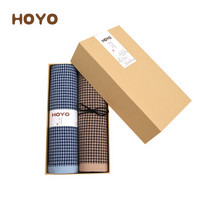 HOYO 毛巾礼盒  日本进口纯棉毛巾礼品毛巾2件套  蓝+咖色 千鸟格系列 34*74cm