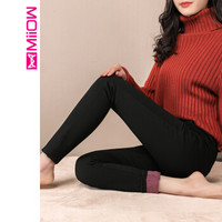 猫人（MiiOW）女裤新款阳离子双层保暖裤加绒高弹力舒适休闲打底裤 M859692 黑色 XL