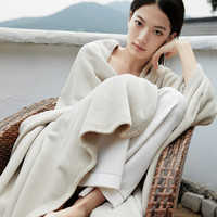 三利 毛毯家纺 A类标准 双层加厚保暖绒毯子 法兰绒居家办公午睡毯 四季通用被子盖毯 200×150cm 象牙色