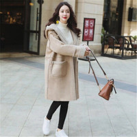 JOY OF JOY 京东女装2018冬季新款中长款大衣女麂皮绒连帽羊羔毛牛角扣毛呢外套女 JWDY18J134 卡其色 均码